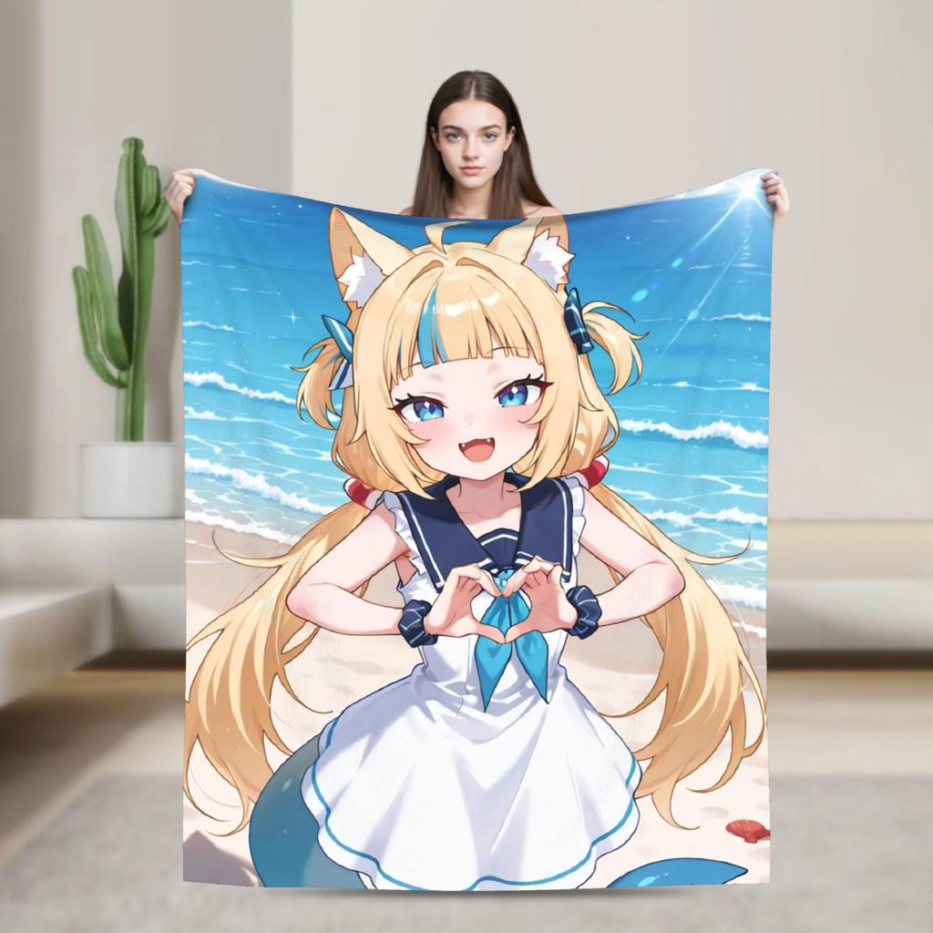 Super Warm Blanket Camping Sameko Saba VTuber Throw Blanket  Flannel Bedspread For Couch Bed Funny Sofa Bed Cover