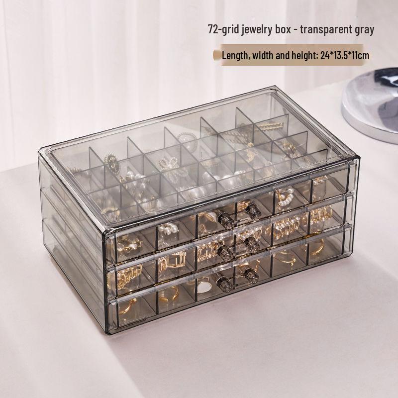 

Прозрачный акриловый органайзер для украшений с ящиками - Большая вместимость для колец, серег и ожерелий