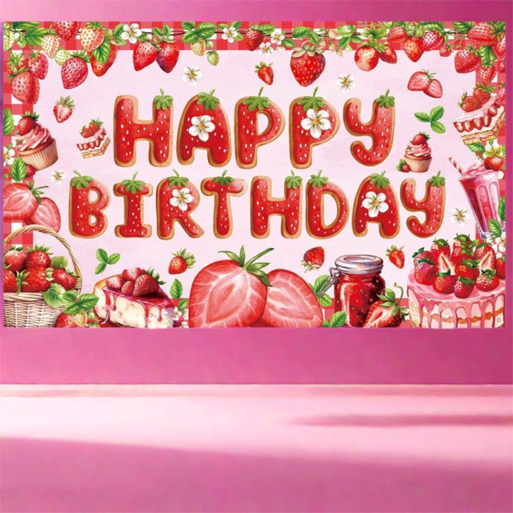 Red Strawberry Party Background Polyester Poster Photo Props  Photo Booth