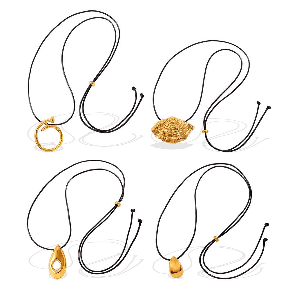 2025 Winter Fashion 18K Gold Stainless Steel Geometric Stackable Sweater Chain with Colorfast Black Rope for Women