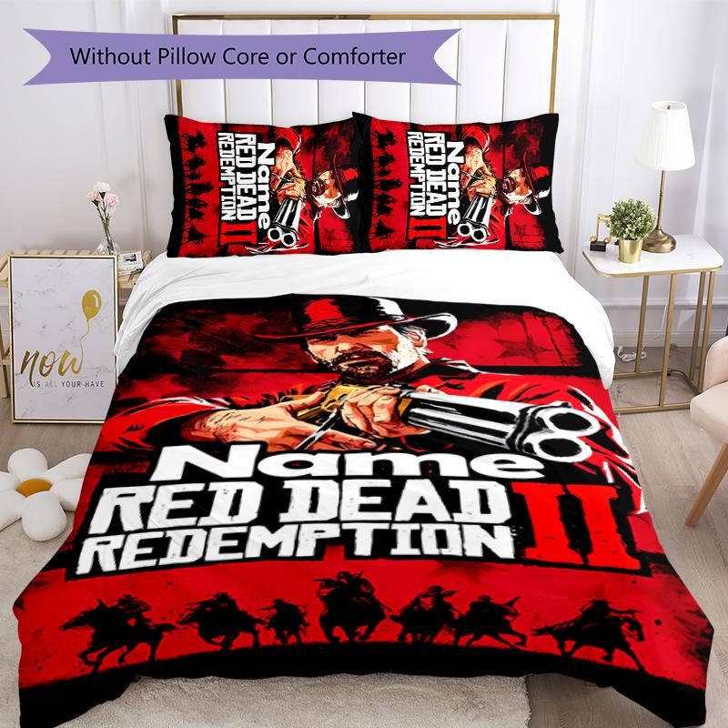 3pcs Custom Name Red Dead Redemption Bedding Set Duvet Cover Closure Includes 1 Duvet Cover & 2 Pillowcases for All Seasons Bedroom Decor