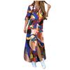 Fashion Womens Casual Loose Sexy Long Sleeve  Pocket Button Shirt Print Dress