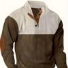 Übergröße Herbst und Winter Herren Casual Colorblock Revers Sport V-Ausschnitt Sweatshirt Kord Stehkragen Top