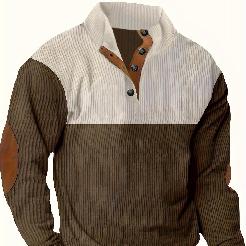 Übergröße Herbst und Winter Herren Casual Colorblock Revers Sport V-Ausschnitt Sweatshirt Kord Stehkragen Top