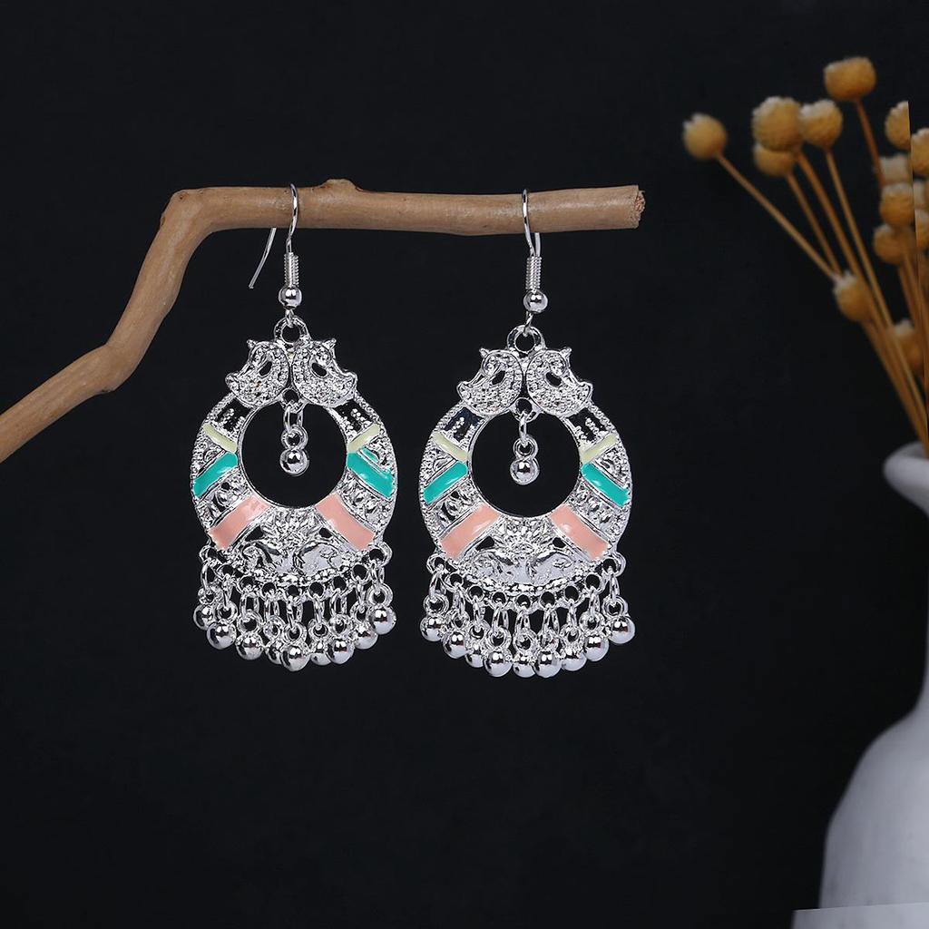 Vintage Ethnic Miao Silver Alloy Teardrop Tassel Earrings