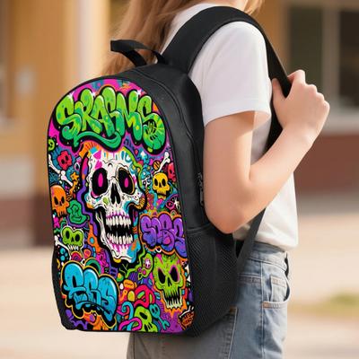 Graffiti Print Bookbag Polyester School Backpack Lightweight Kids Rucksack for Unisex Childrens Daypack Padded Straps Durable Design