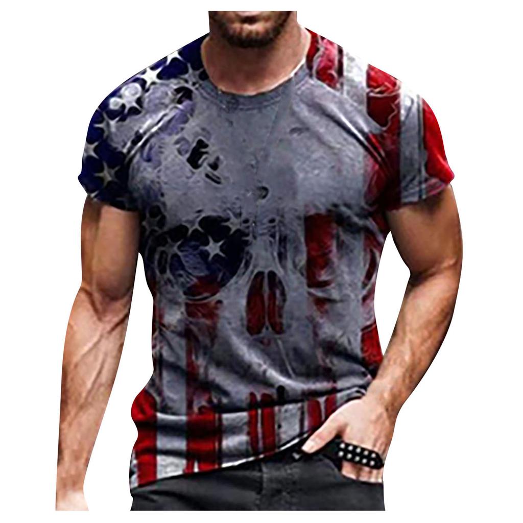 Herren Sommer Casual 3D gedruckt Kurzarm Rundhals Top T-Shirt Bluse