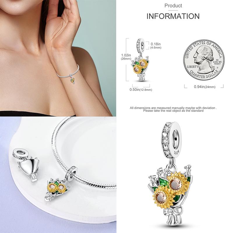 Breloques Compatibles Pour Bracelet DIY Argent 925 Série Jaune Cœur d'Amour Tournesol Lune Chat Breloques Vente Chaude S925 Fabrication de Bijoux DIY