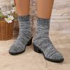 Sock Boots Autumn New Round Toe Knit Mesh Breathable Block Heel Anti-Slip Wear-Resistant Short-Thigh Boots