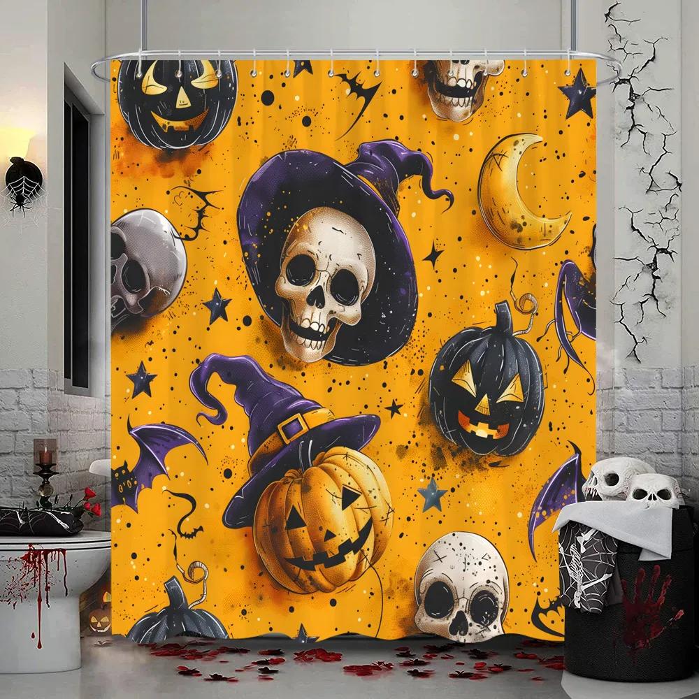 Halloween Shower Curtain Gothic Skull Skull Bat Funny Cute Halloween Bath Curtains Scary Spooky Horror Bathroom Decor With Hooks