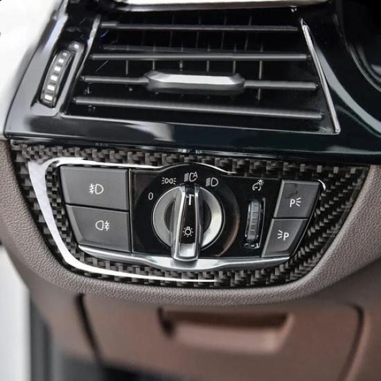 Carbon Fiber Car Headlight Switch Cover Trim for BMW 5 Series G30 G31 2017-