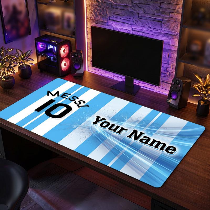 Tappetino per Mouse Grande Personalizzato Lionel Messi, Stampa Testo Nome Personalizzato, Tappetino da Scrivania Antiscivolo con Logo Calcio, Regalo per Gamer