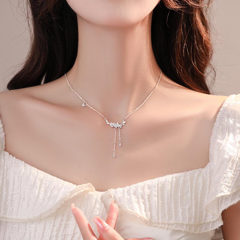 Hwajian Luxury Zircon Butterfly Tassel Necklace for Women - 2024 Elegant Clavicle Chain