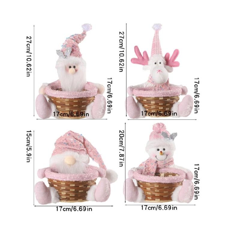 Elegant Bamboos Round Baskets Holiday Bamboos Basket with Figurine Doll for Christmas Snacks and Gift Storage