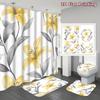 4Pcs 2D Flat Yellow Lilies Shower Curtain Set with Non-Slip Bath Mat, Toilet Lid Cover, Contour Rug & 12 Hooks, Bathroom Decor
