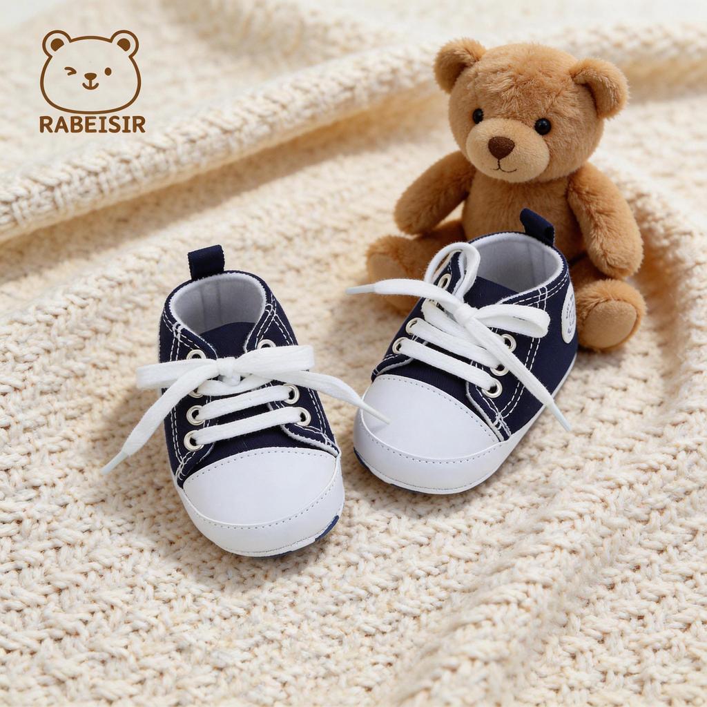 Popular Infant Canvas Pre-Walker Shoes - Soft, Non-slip, Comfortable Lace-up Design.