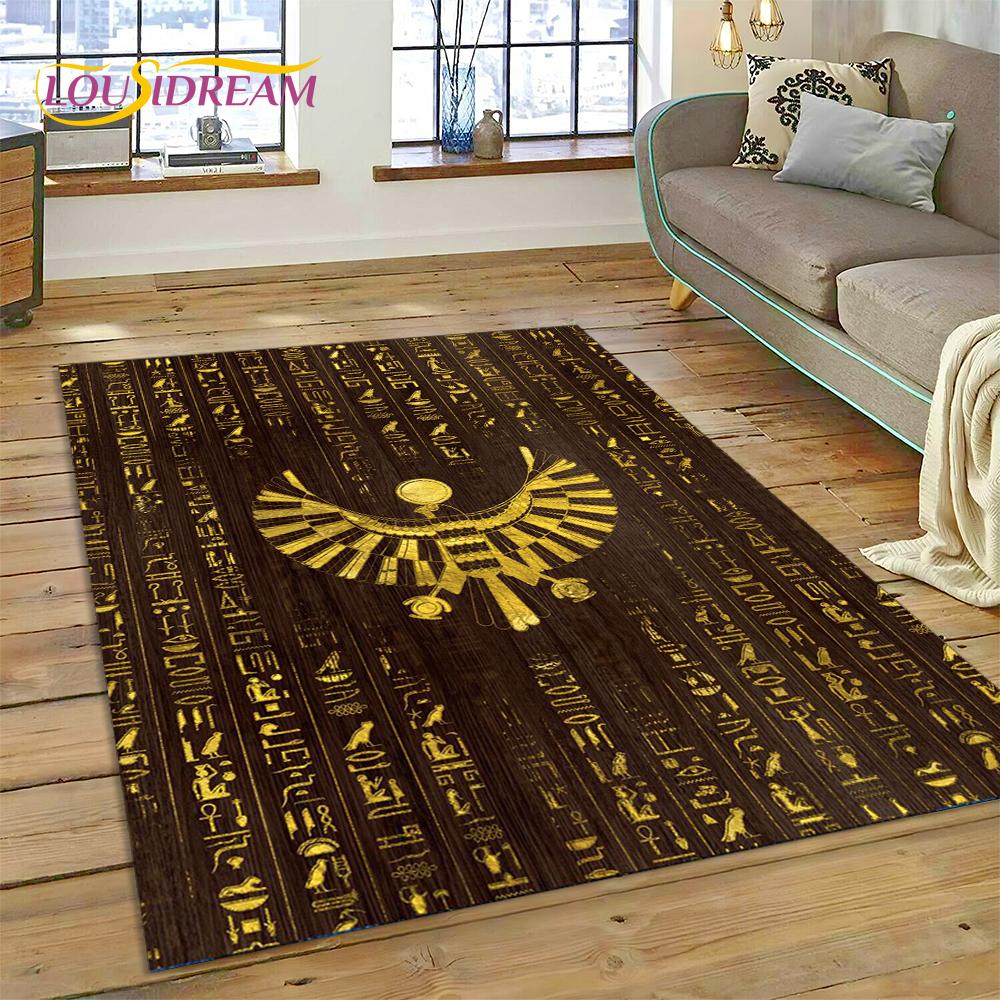 Antike ägyptische ideografische Zeichen-Symbole, mythologischer Teppich, Teppich für Zuhause, Wohnzimmer, Schlafzimmer, Sofa, Fußmatte, Dekoration, rutschfeste Matte