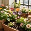 Set of 4 Resin Flower Garden Stakes with Bee and Hummingbird Water Feeders Outdoor Decorative Yard Accents for Garden and Patio