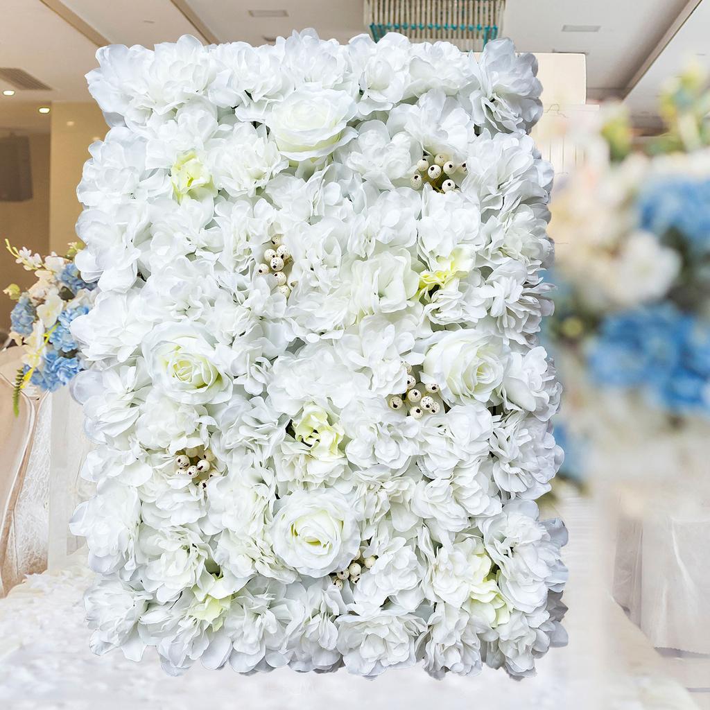 12PCS Wall Mounted Artificial Silk Flower Wall Panels, Elegant White Dahlia Rose Hydrangea Backdrop for Wedding Party Home Decor