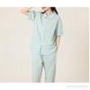 Yes Family Double Gauze Pajama Short Check Size Green Check Women's Set, 100% Cotton, Sleeves, Pattern, L,