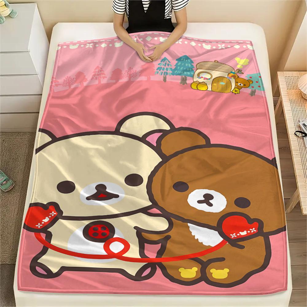 1PC Rilakkuma Print Flannel Blanket, High quality All Seasons, Home Decor, Warmth and Comfort, Perfect for Christmas Gifts