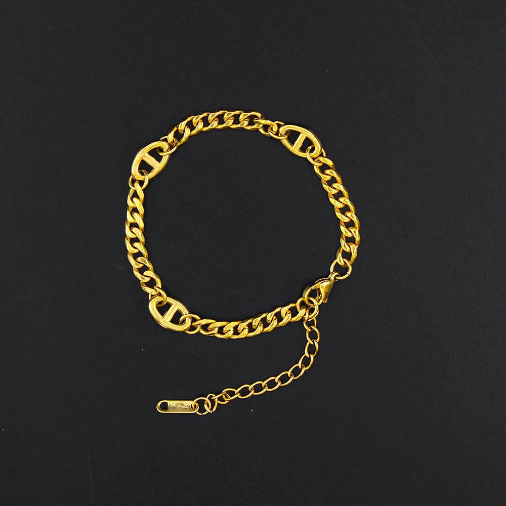 

Новое нишевое универсальное кубинское ожерелье с кубинским носом из титановой стали, позолоченный браслет из 18-каратного золота, женственность, простота, мода