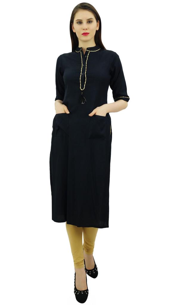 Bimba Women 3 4 Sleeve Formal Tunic Mandarin Collar Casual Kurta Straight