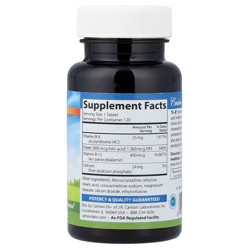 Carlson Labs Tri-B with B-6, B-12 & Folic Acid, 120 Tablets
