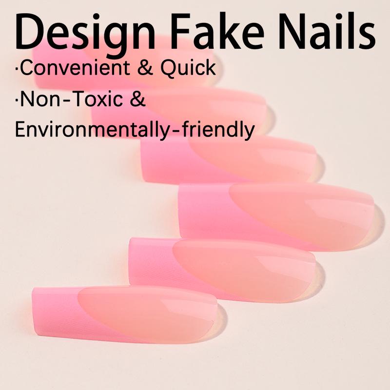 Pink French Edge Removable Nail Tips - Simple Style for Nail Art