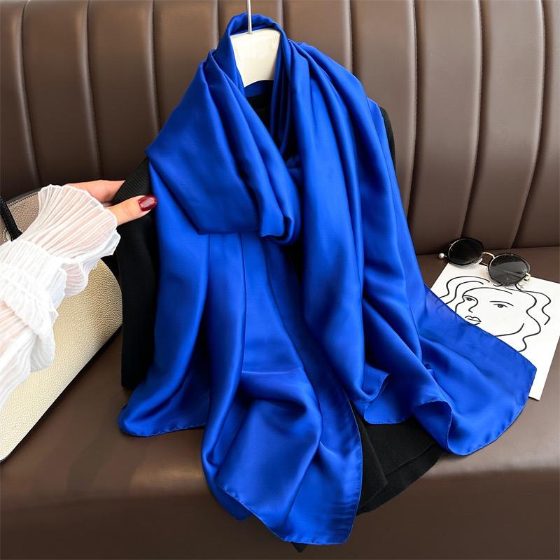 Plain Solid Basic Design 100% Silk Feeling Scarf for Women 180x90cm Shawl Wrap Luxury Female Hijab Headband Foulard Beach Stoles
