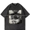 Women's Trendy Retro Washed Black Distressed Cotton Short-Sleeve T-Shirt