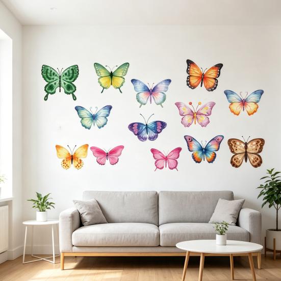8 Sheets Watercolor Butterfly Wall Decals Peel And Stick 2D Butterfly