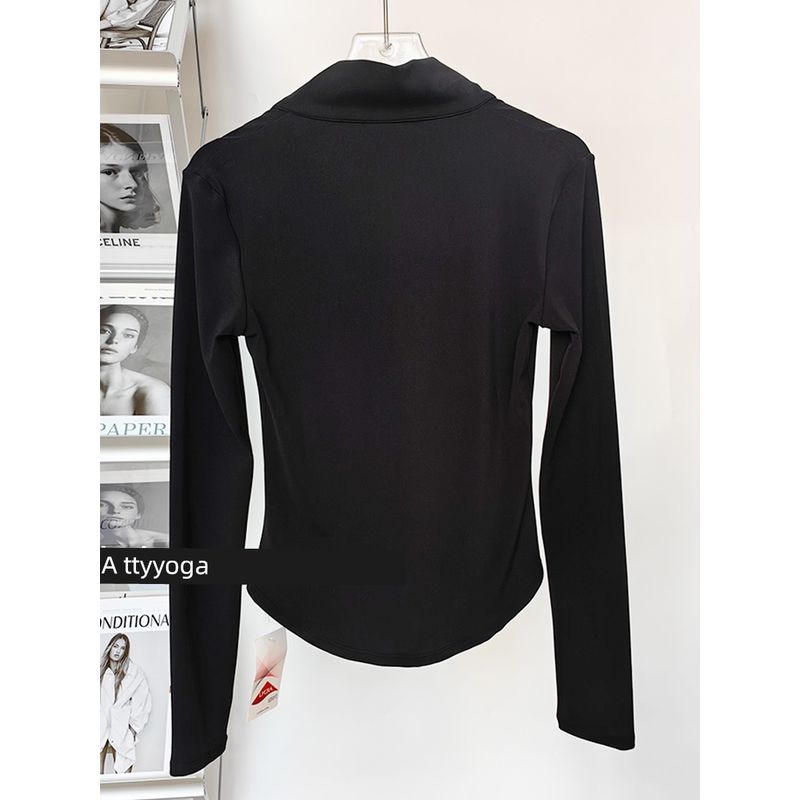 Yoga Chest Showing Half Zipped Stand Collar T-Shirt Sports Tops