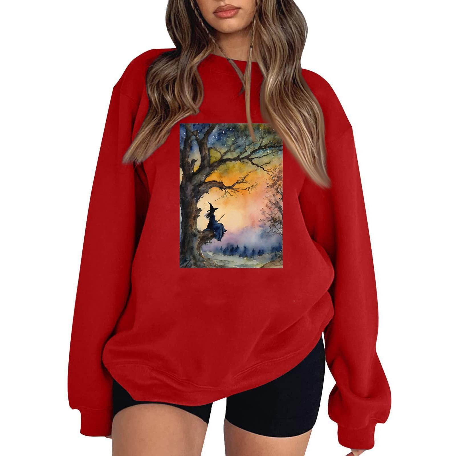 

Женский повседневный свитер с круглым вырезом и длинными рукавами, топ с принтом на Хэллоуин, толстовка с длинными рукавами XL красный