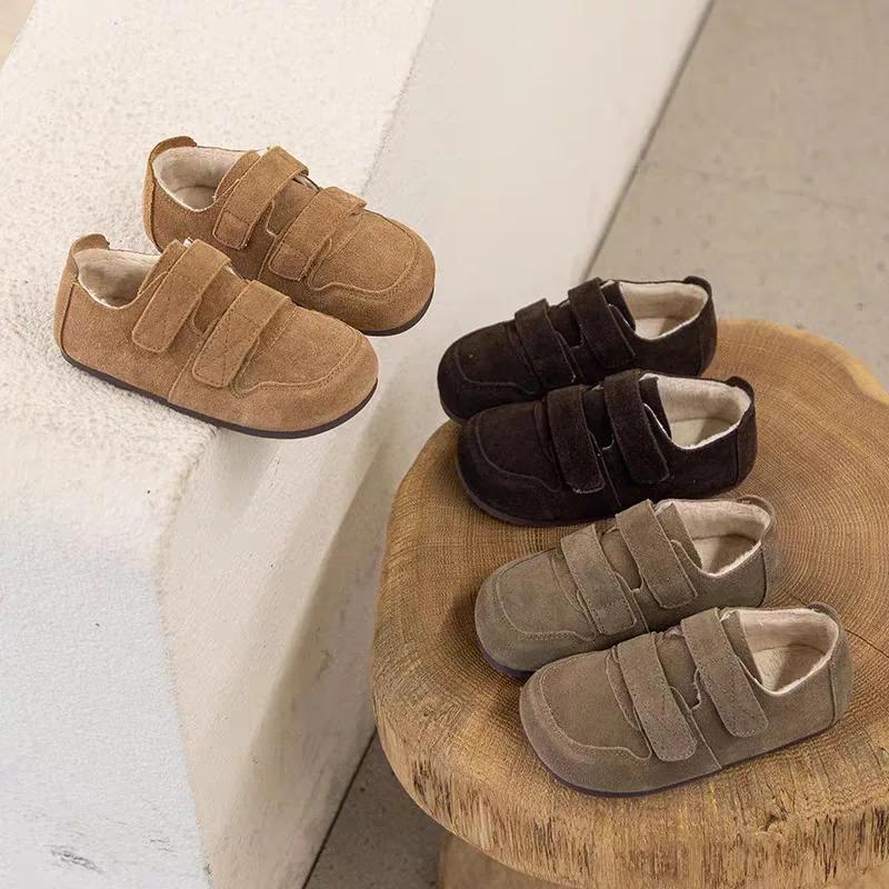 Children's Cotton Shoes 2024 Autumn and Winter Cashmere Girls Two Cotton and Cashmere Warm Furry Boys Wear Shoes