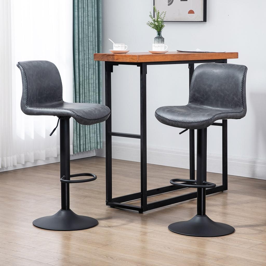 Bar Stools Set Of 2 PU Leather Barstools With Backrest And Footrest For Kitchen Counter Breakfast Bar Dark Grey