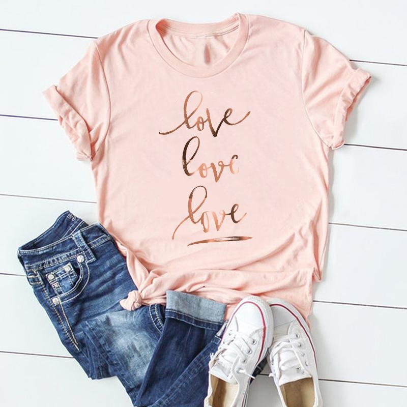 (Asian Size) Tee Top Clothing Casual Love Heart Valentine Short Sleeve Fashion Tshirt 90s Women Print Summer Lady Female Graphic T-shirt