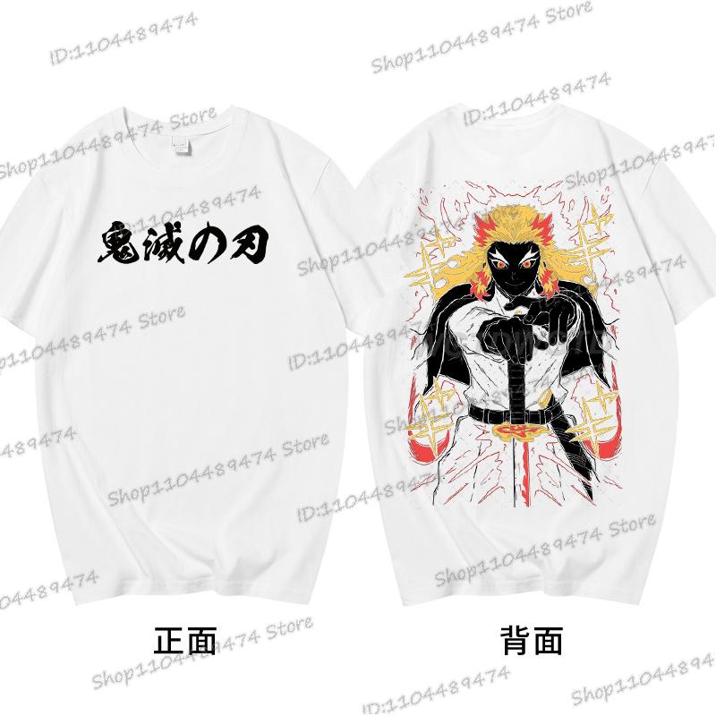 Anime Demon Slayer Rengoku Kyoujurou T Shirt Men Women Vintage Cool Casual High Quality Cotton T-shirt Harajuku Comic Tops