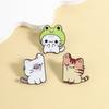 Cozy Chonky Cat Enamel Pins Set Cartoon Cat Brooches Frog Hat Tabby Cat Lapel Badges Jewelry Accessories Gifts For Girls