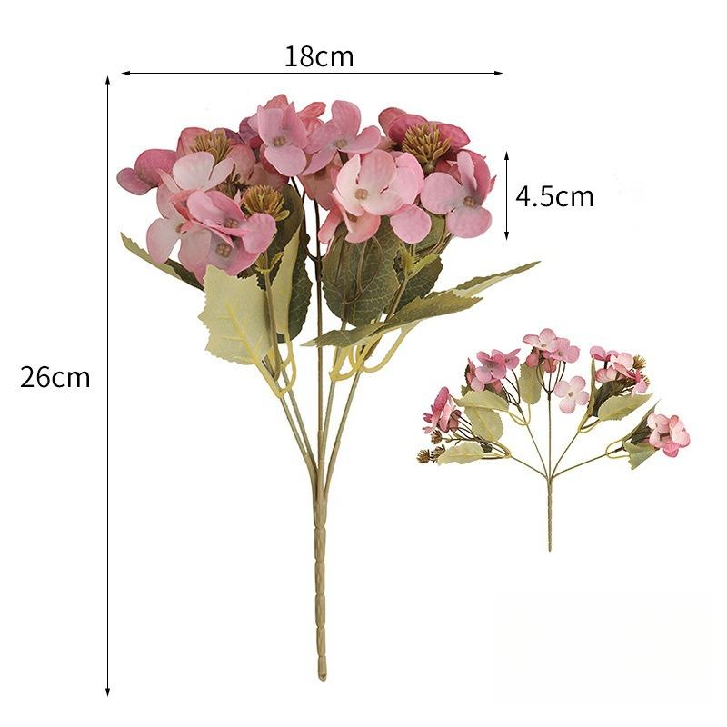 12pcs Artificial 5-Fork Hydrangea Branch Silk Fake Flowers Restaurant Decoration Champagne Monica Hydrangeas Simulation Flowes