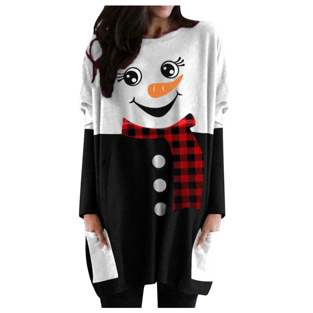 Snowman Print Long-Sleeved T-Shirt Dress for Autumn/Winter 2023