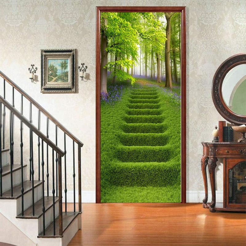 Landscape Door Fridge Decoration Stickers Sunset Simple Abstract Lines Bamboo Wallpaper For Living Room Home Decor Bedroom Art Decals
