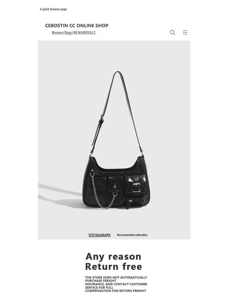 Niche Vintage Hong Kong-Style Patent Leather Motorcycle Shoulder Bag for Millennial Hot Girls