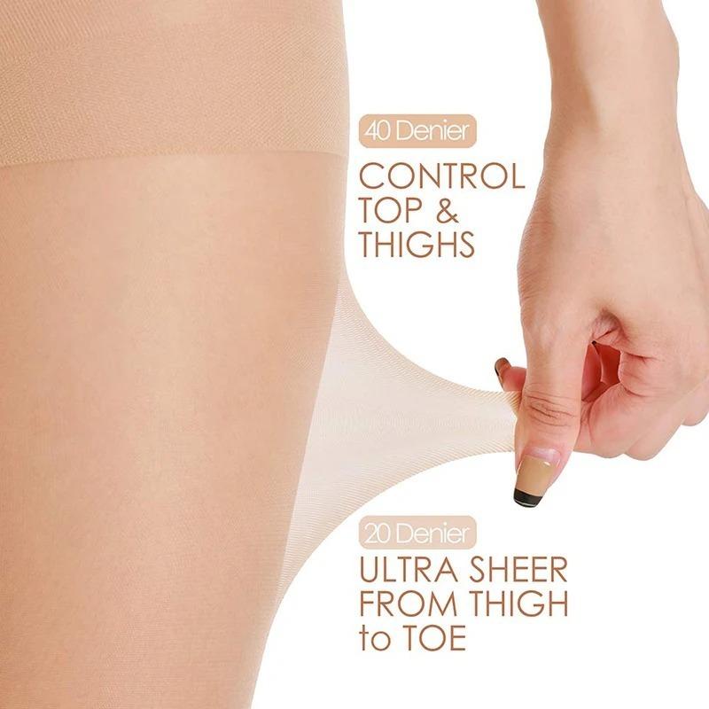 2 Pcs Women'S Sheer Tights 20D Control Top Pantyhose With Reinforced Toes High Waist High Elasticity Anti Hook Stockings Hosiery