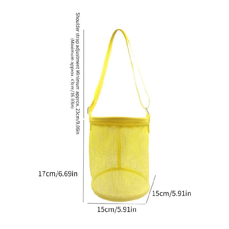 Reusable Kids Beach Play Shoulder Bag Zippered Mesh Storage Bag with Adjustable Strap For Seashells Hunting Sand Game