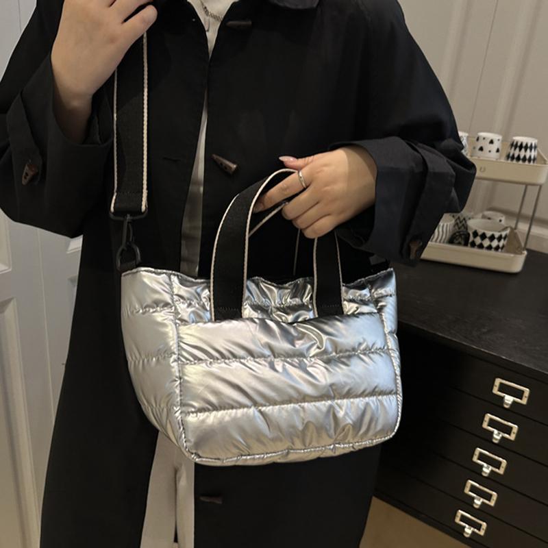 Quilted Shoulder Bag Nylon Down Padded Ladies Messenger Bag Fashion Casual Large Capacity Handbags for Winter Female Tote