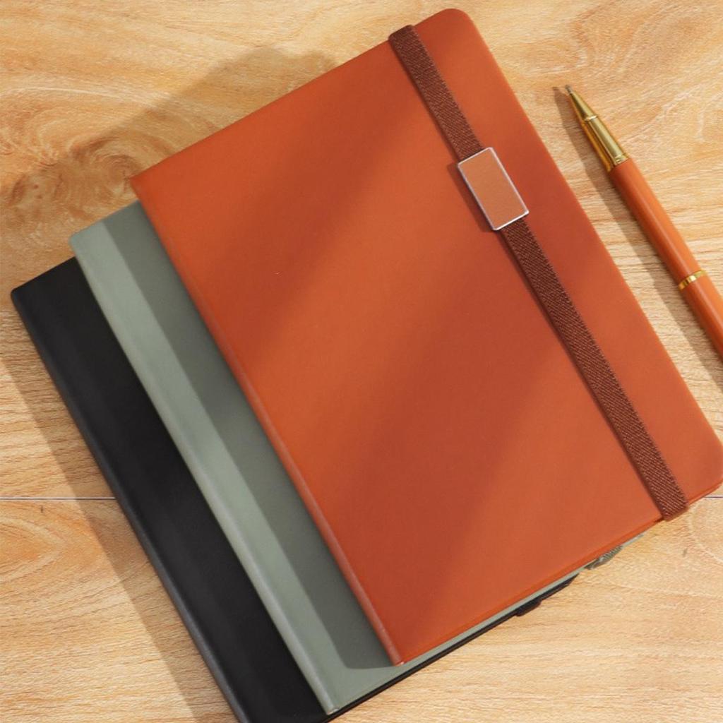 A5 leather business notebook, with strap design, work meeting record book, subject notebook, thickened student diary, lined pages