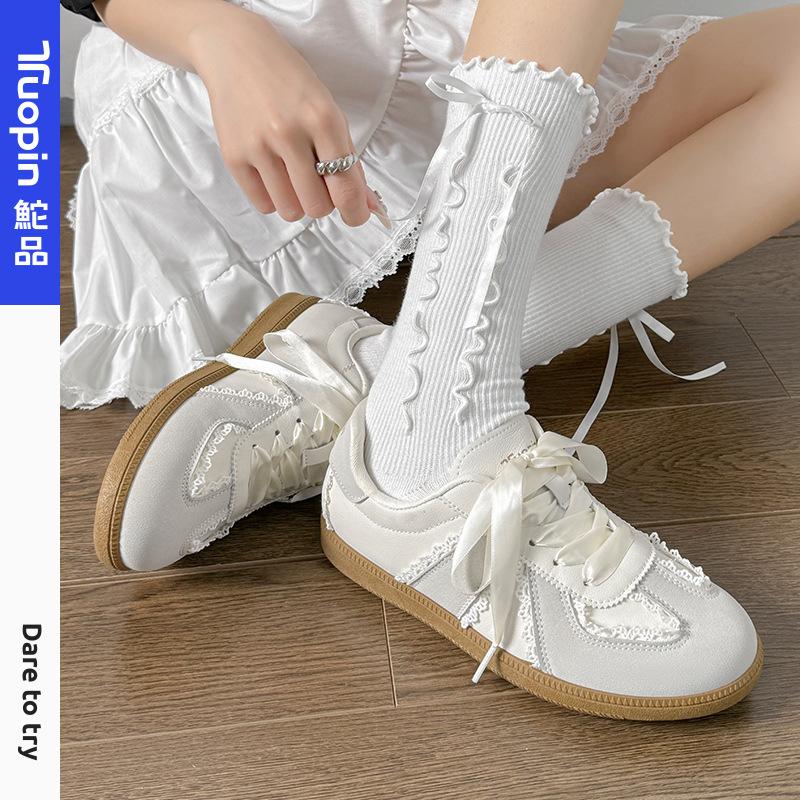 Ballet Style Moral Training Shoes Women's 2025 Spring and Summer New Niche Original Lace Little White Shoes Retro Versatile Board Shoes