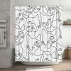 Black Line Cat Shower Curtain Waterproof Bathroom Decoration Modern Print 180X243Cm