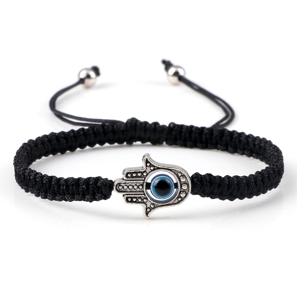 Fatima Prayer Hand Bracelet - Evil Eye Protection Couple Bracelets, Red Black Nylon Braided Lucky Jewelry for Men & Women